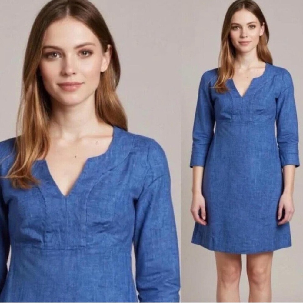 Boden 100% Linen Blue 3/4 Sleeved Dress - Picture 2 of 10